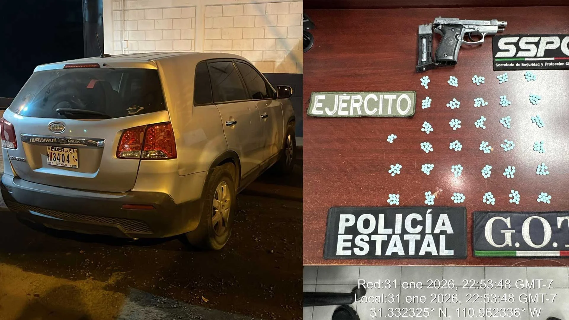 Operativo interinstitucional deja dos detenidos con arma y 326 pastillas en Nogales