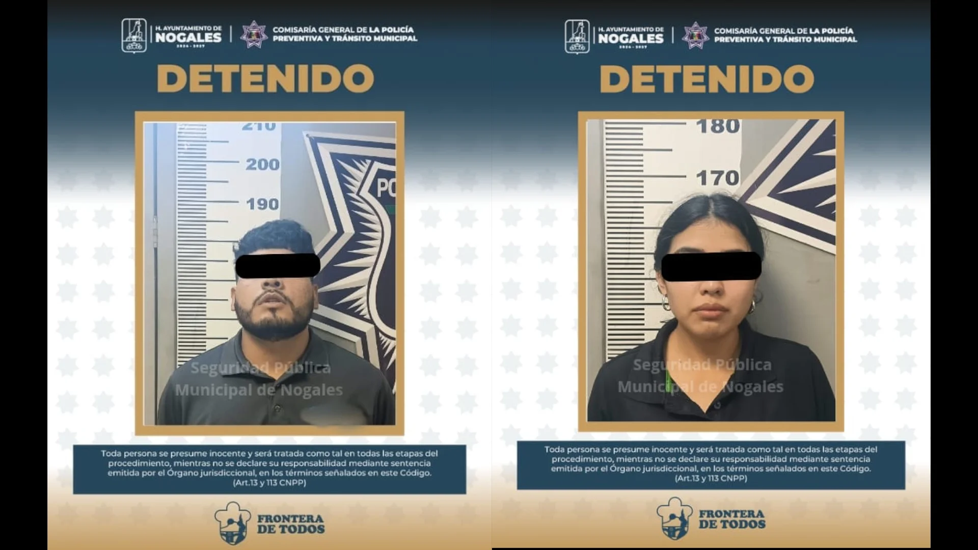 Pareja es detenida con pistola y 13 cartuchos en camioneta en Nogales
