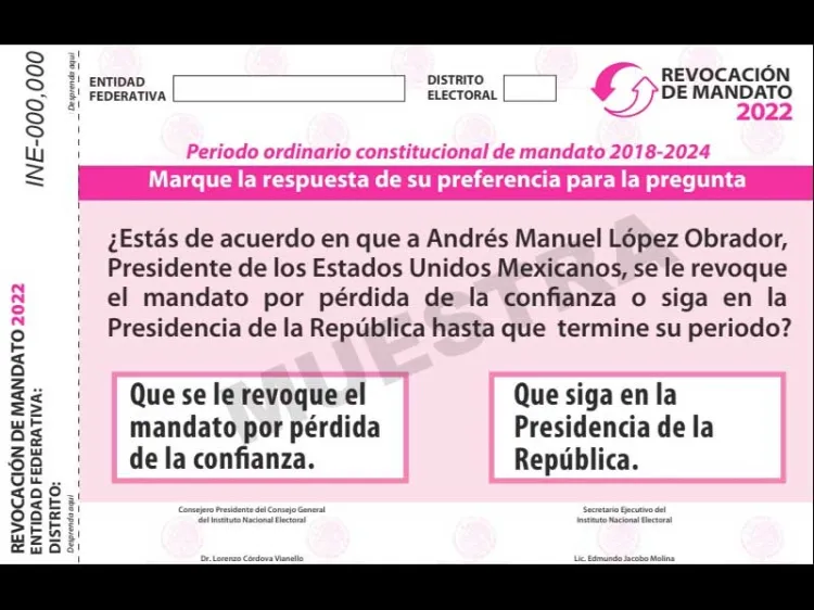 Aprueba INE boleta para la consulta de revocación de mandato