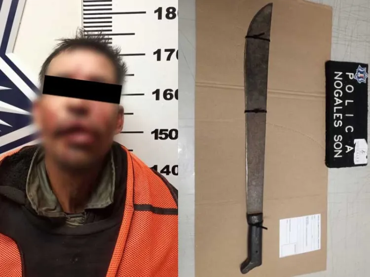 Detienen a persona agresiva con un machete