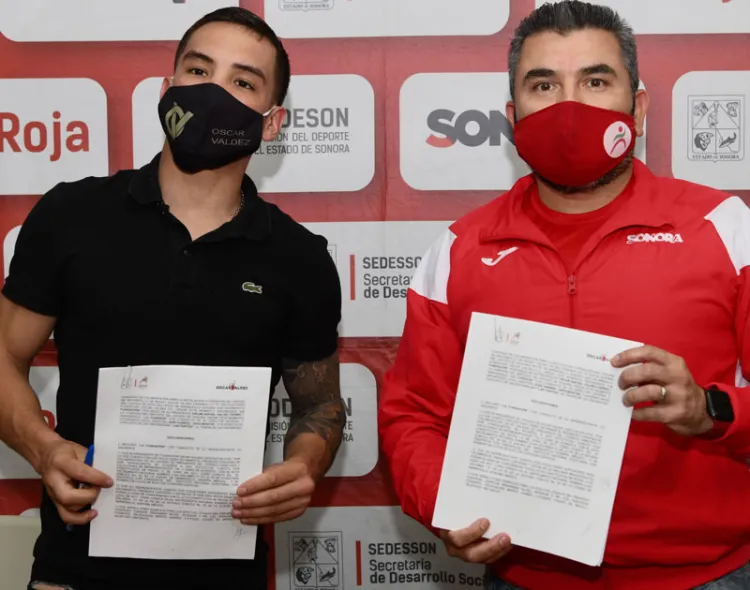 Signan convenio Óscar Valdez y Codeson, apoyarán a boxeadores sonorenses