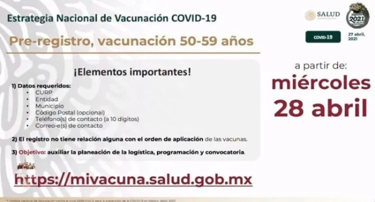 Habilitan portal de pre-registro para personas de 50 a 59 años