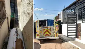 Provocan incendio de tres viviendas explosión de tanque